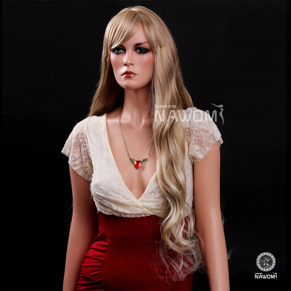 Sexy European Tail Bone Length Hairstyle Side Swept Bang Gold Wavy