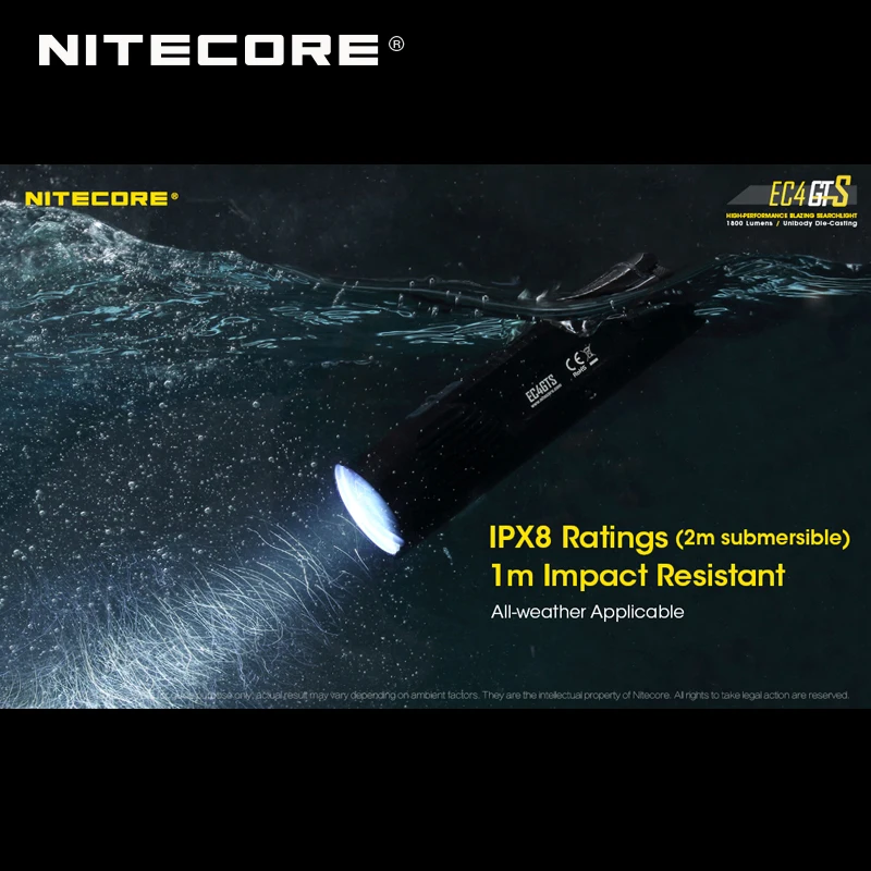 Новое поступление Nitecore EC4GTS CREE XHP35 HD светодиодный 1800 люмен высокопроизводительный яркий прожектор