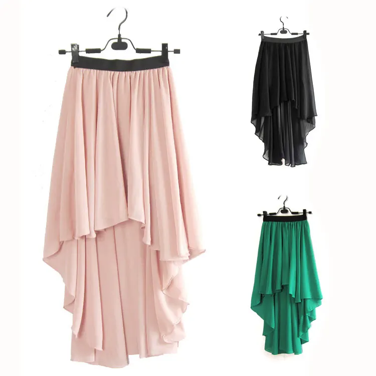 Женская одежда, женские модные простые шифоновые юбки «Ласточкин хвост», индивидуальная юбка необычной длины, 10 цветов