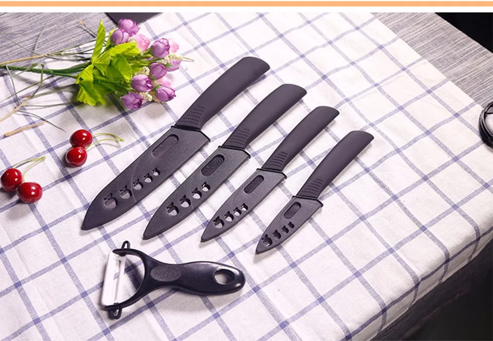 FINDKING дамасский узор черное лезвие черная ручка " 4" " 6" дюймов+ Овощечистка+ крышки керамический набор ножей набор кухонных ножей
