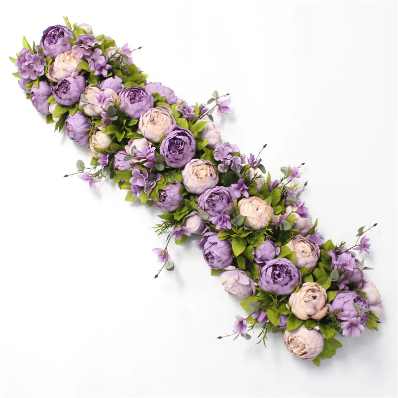 custom made Artificial rose flower row Wedding background wall arch Welcome desk decorative fake flower Home holiday decoration - Цвет: A light purple