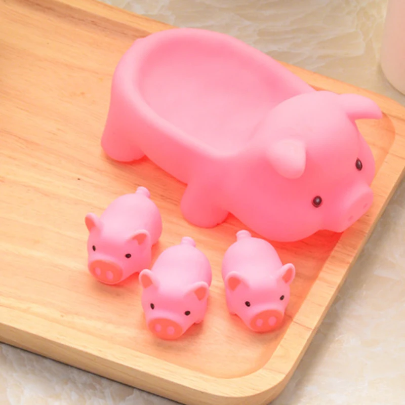 low cost  4 Piece/Set Lovely Pink Pig Shaped Baby Bath Toy Rubber Float Squeaky Toy Bath Toy