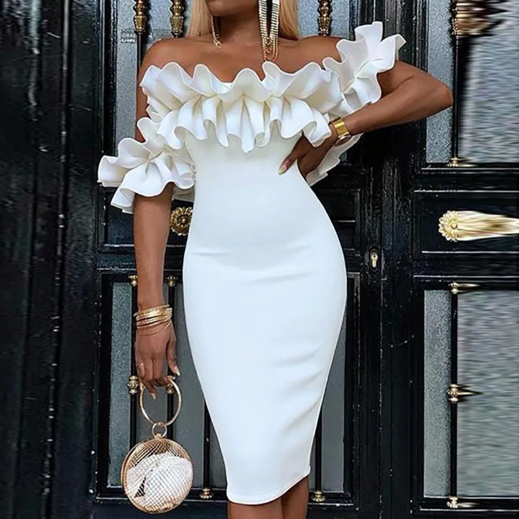 

2019 summer dress mujer Fashion Women Summer Sleeveless Ruffled Flounce Solid Color Formal Dress #40723 платье футболка женская