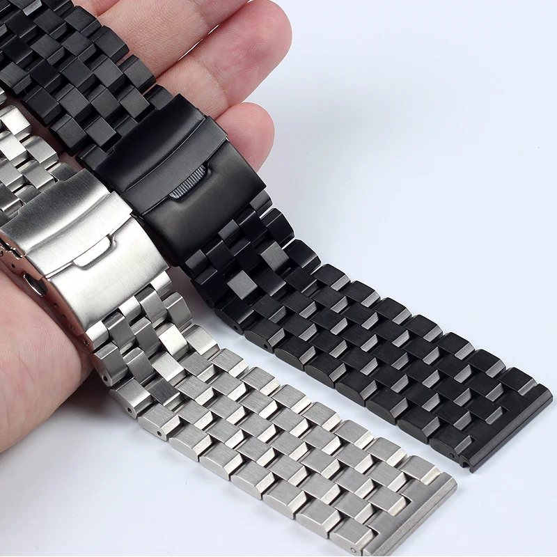 Pulseiras de Relógio de Pulso Pulseiras de Relógio de Metal Alta Qualidade Inoxidável 20mm 22mm 24mm 26mm Prateado Preto Masculino Aço 18mm