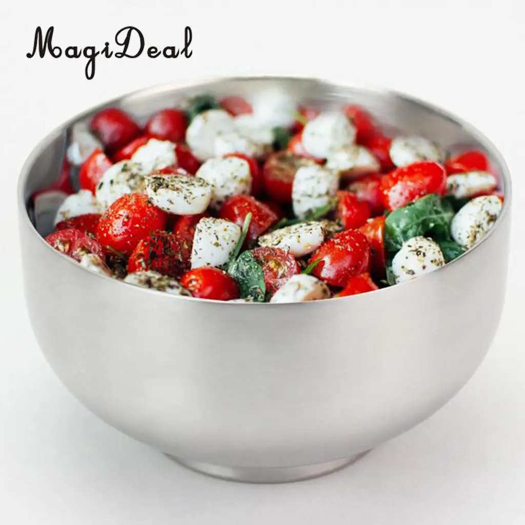 MagiDeal Stainless Steel Bowl Double Wall Insulated Kids Bowl Soup Rice Salad Bowls