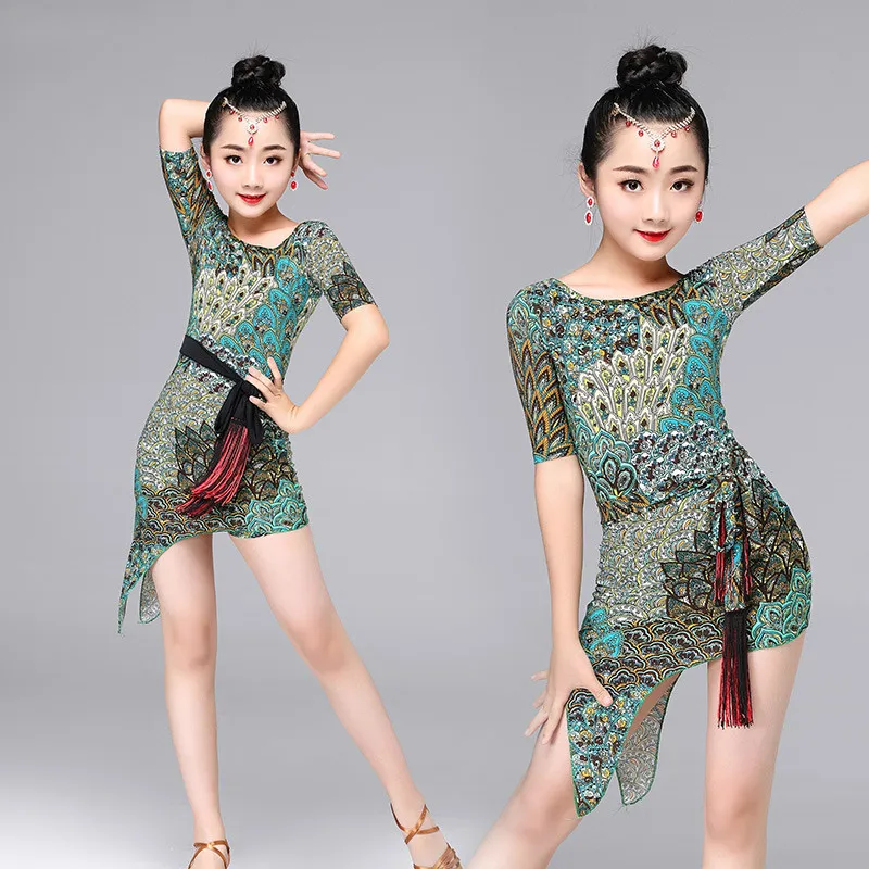 

2020 Autumn New Children's Latin Dance Skirt Children's Dance Girls Performance Clothing Competition Performance Exercises YY96