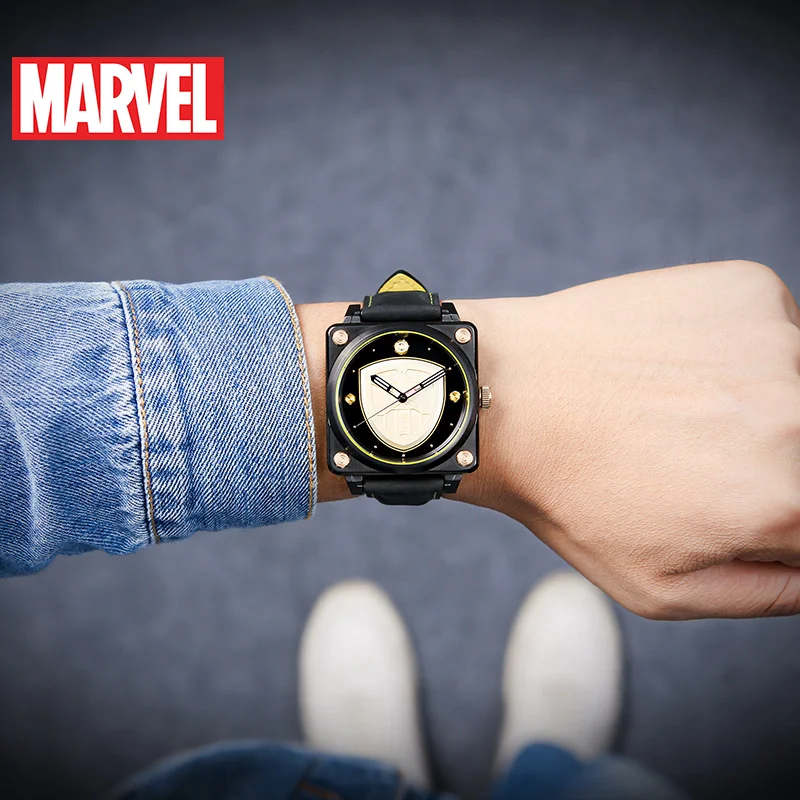 Disney Marvel Мстители Капитан Америка оболочки прямоугольник Мужские кварцевые часы светящийся календарь нержавеющая Relogio Masculino m-9070