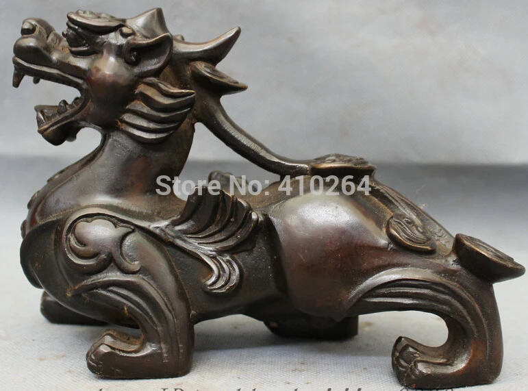 

[Nice Discount ] 8" Chinese Folk Copper Bronze FengShui Dragon Kylin Unicorn Statue Figurine