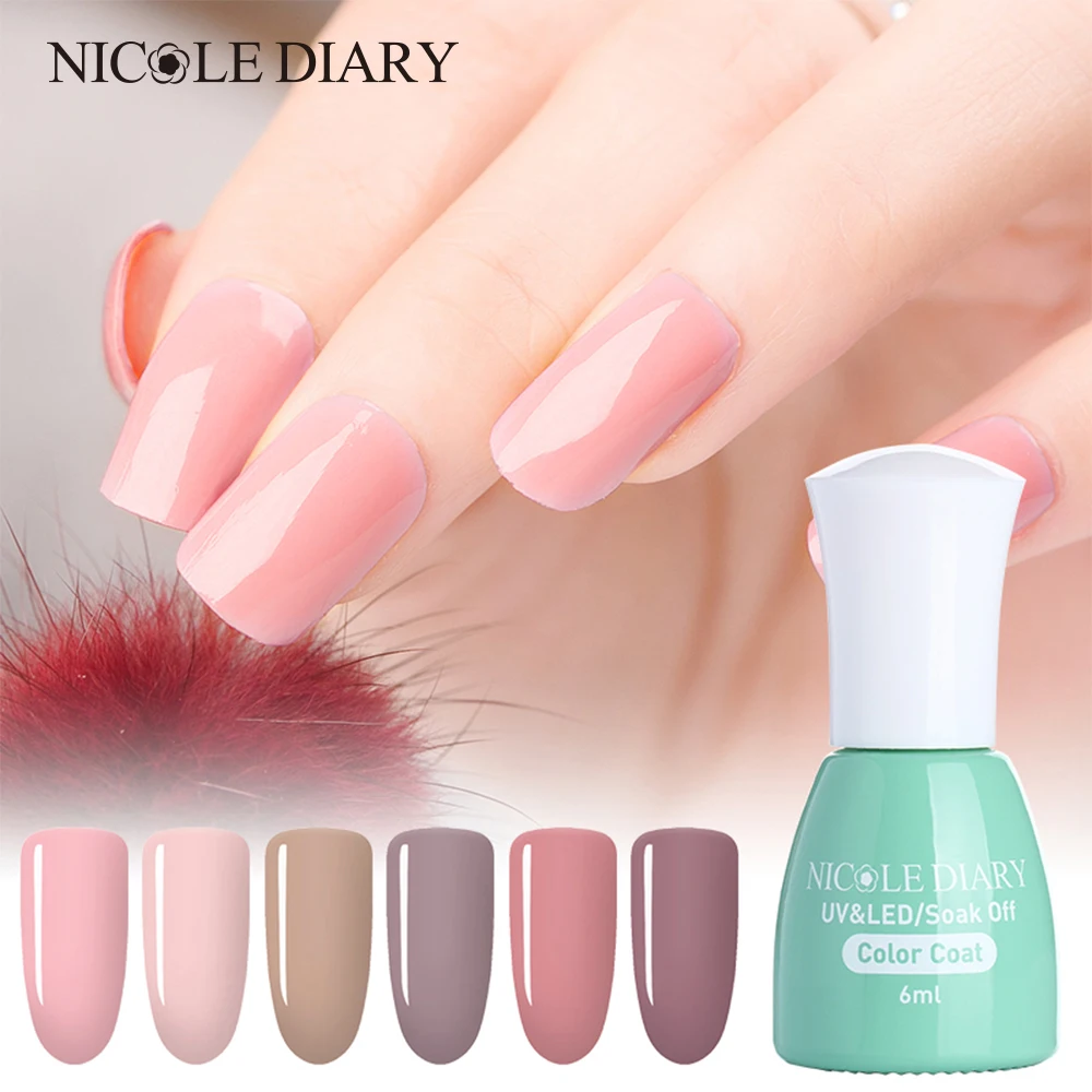 

NICOLE DIARY 6ml Nude Series Soak Off UV Gel Pink Marcaron Base Black White Color Coat UV LED Nail Art Gel Polish Varnish
