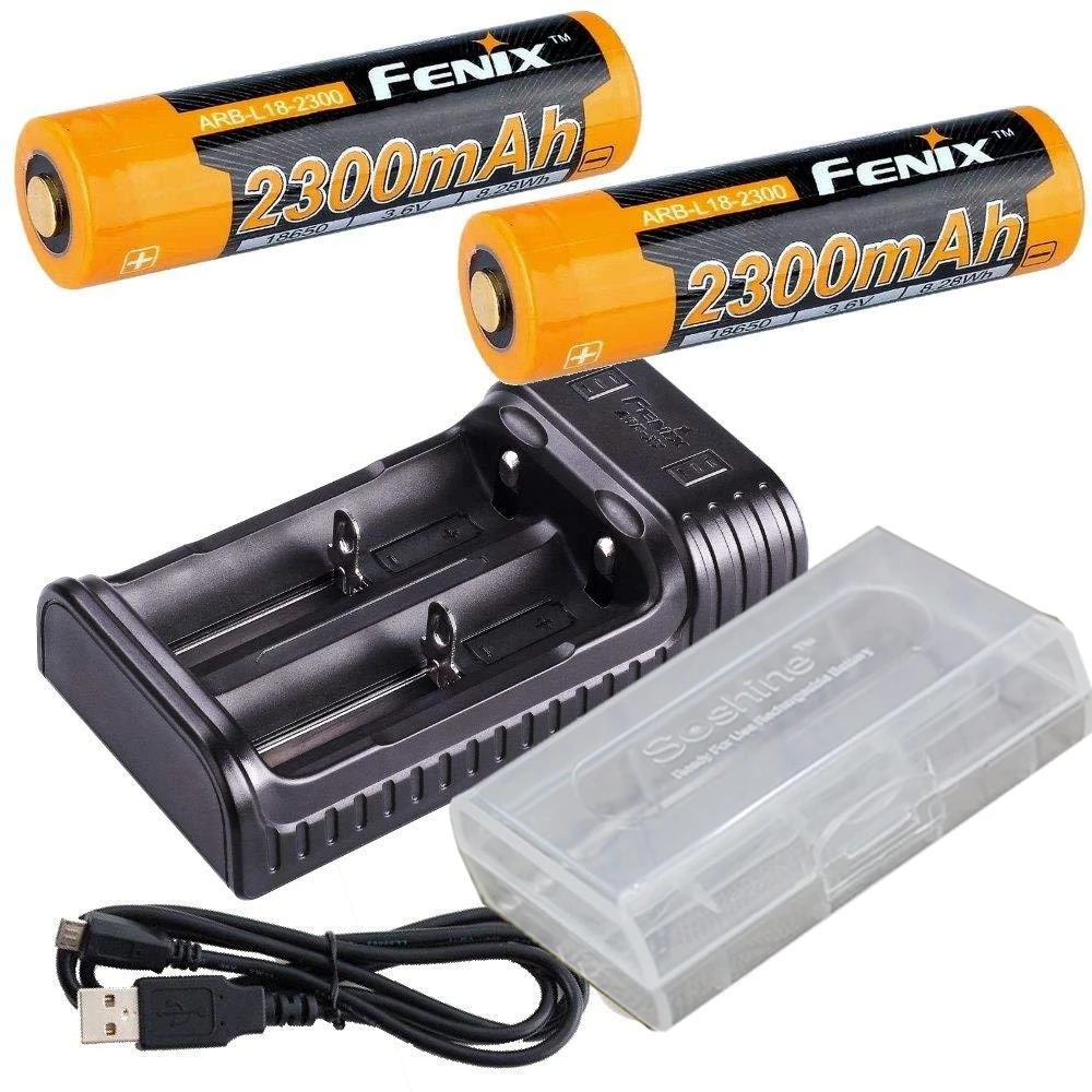 Fenix ARE X2 battery charger (USB Powered), two Fenix ARB L18 2300 Li