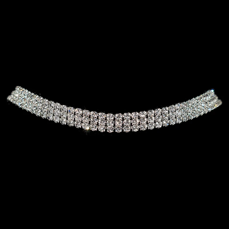 Сверкающее серебряное ожерелье-ошейник с кристаллами, ожерелье-чокер для невесты, женщин, для свадебной вечеринки, стразы, колье-чокер, ювелирные изделия, подарки - Окраска металла: 3 rows