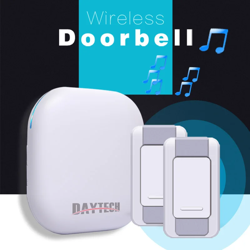 

DAYETCH Wireless Doorbell Waterproof 300M Operating LED Indicator 1 Plug-in Receiver 2 Remote Button with 36 Chime Ring Tones