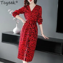 Tcyeek весенне-летнее красное леопардовое Платье женское сексуальное облегающее платье с v-образным вырезом Длинные вечерние винтажные Vestidos De Fiesta LWL1667