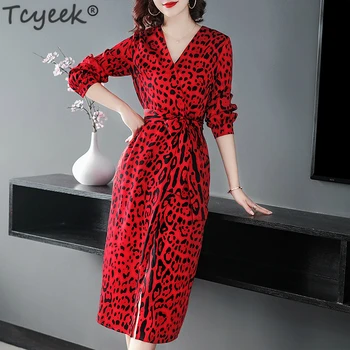 

Tcyeek Spring Summer Red Leopard Dress Women Sexy V Neck Dress Bodycon Dresses Long Party Vintage Vestidos De Fiesta LWL1667