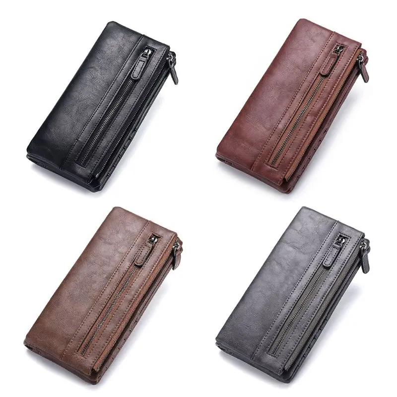 

9.5x19x3cm Men's Leather Long Clutch Wallet Credit Card Holder Zip Phone Case Checkbook Handbag Purse