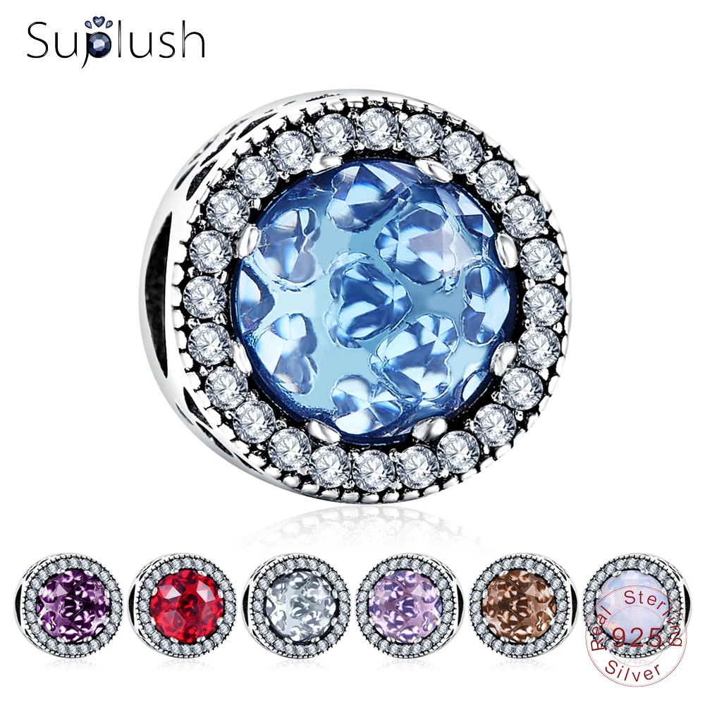 

Suplush 100% 925 Sterling Silver Charm Crystal Radiant Hearts Charm Beads Fit Original Brand Charm Bracelets Fashion Jewelry