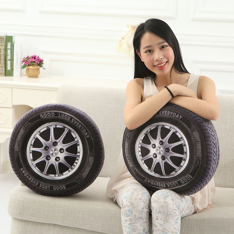 New Personalized 3d car tyre wheels plush cushion boy toy car at home