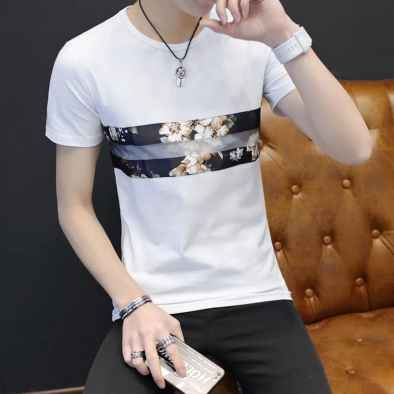 

2019 New summer top Short sleeve T-shirt Korean Self-cultivation Men's Wear Printing O neck T shirt men Man streetwear slim fit