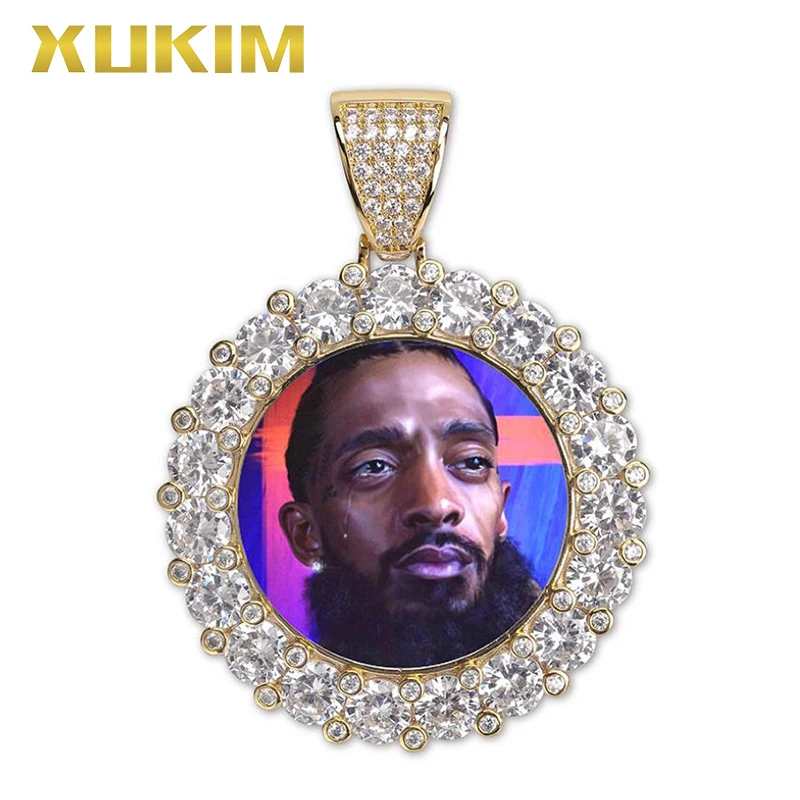 

PH057E Xukim Jewelry Custom Picture Photo Memory Medal Gold Hip Hop Jewelry Iced Out Pendant Necklace