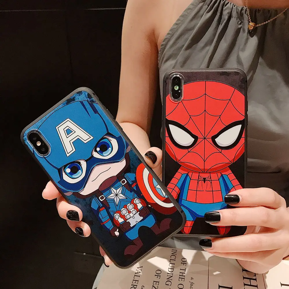 

Kawaii Cartoon Marvel Avengers Captain America Spiderman Superhero Case for iPhone X XS Max XR 6s 7 8 Plus Soft Silicone Cover