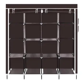 

Clothes Closet Portable Wardrobe Storage Rack 12 Shelves 4 Side Pockets E5M1