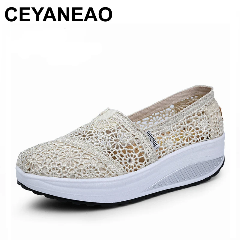 

CEYANEAO 2018Women's Shoes Fashion Outdoor Casual Platform Women Vulcanize Shoes Ladies Air Mesh Shoes Woman Black White Solid