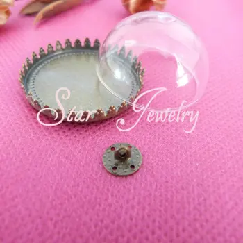 

20mm/25mm/30mm Half Round glass dome bottle+ crown bronze setting tray+8mm filigree top connector