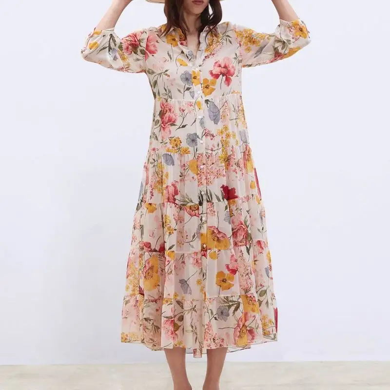 

Vintage floral print long dress women summer chiffon dress 2019 boho evening party casual dress korean elegant vestidos