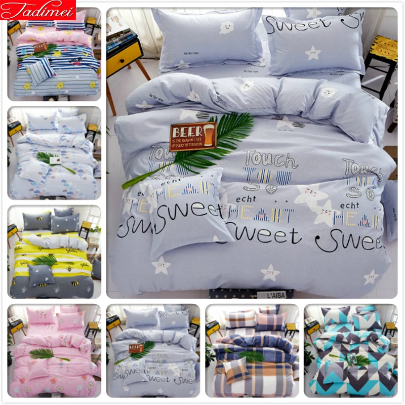 Gray Sweet Love Letter Bedclothes 4pcs Bedding Set 1 5m 1 8m 2m