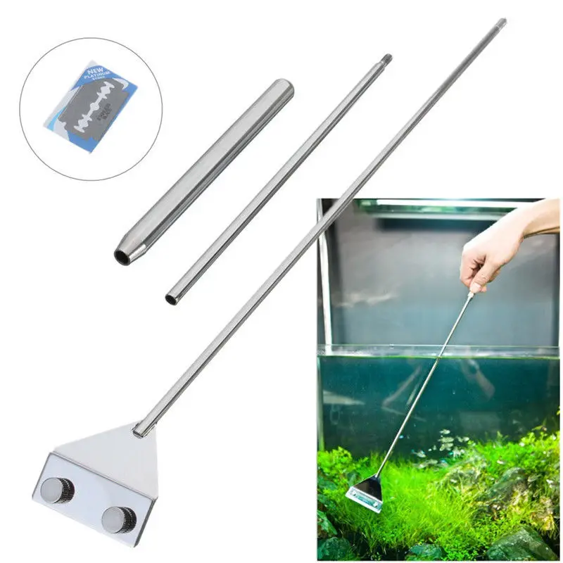 

Aquarium Fish Tank Stainless Steel Algae Razor Scraper Blade Aquatic Water Live Plant Grass Cleaning Multi-Tool Cleaner Kit Set