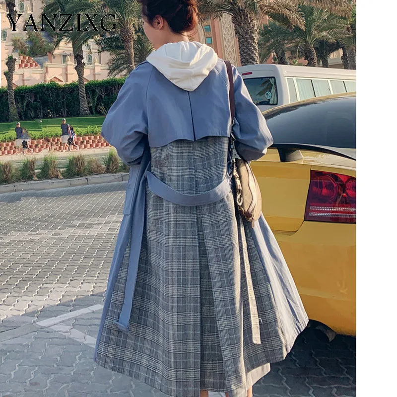 

2019 New Spring Korean Fashion Women Striped Patchwork Windbreaker Turn-down Collar Full Sleeves Casual Long Coat Q410