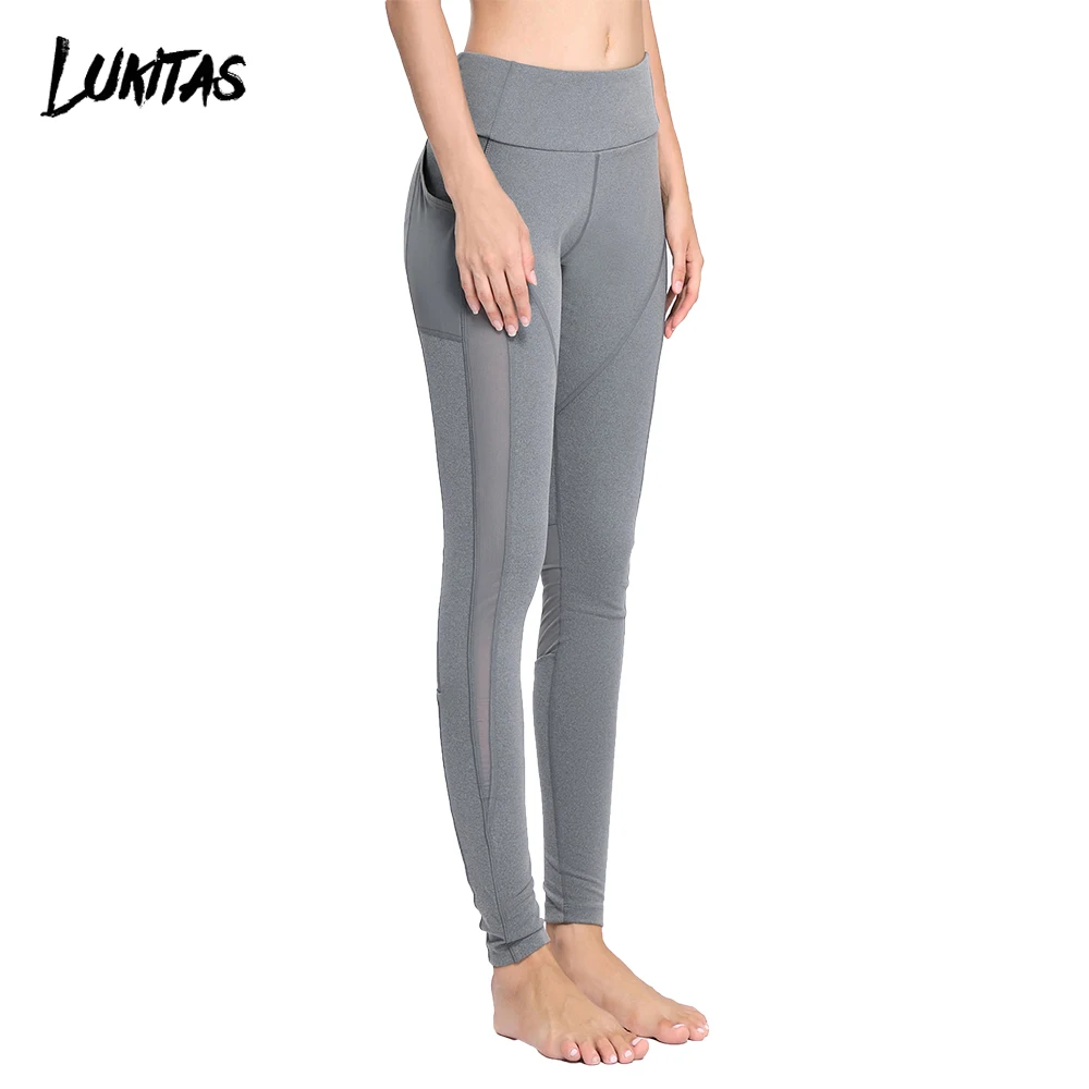 LUKITAS Sexy Women Yoga Pants High Elastic Waist Fitness Mesh Sport