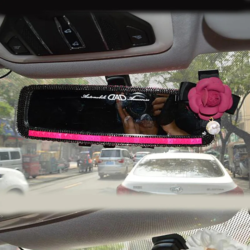Стразы Camellia, автомобильное внутреннее зеркало заднего вида, универсальные широкоугольные Задние Зеркала заднего вида для девочек, женские автомобильные аксессуары