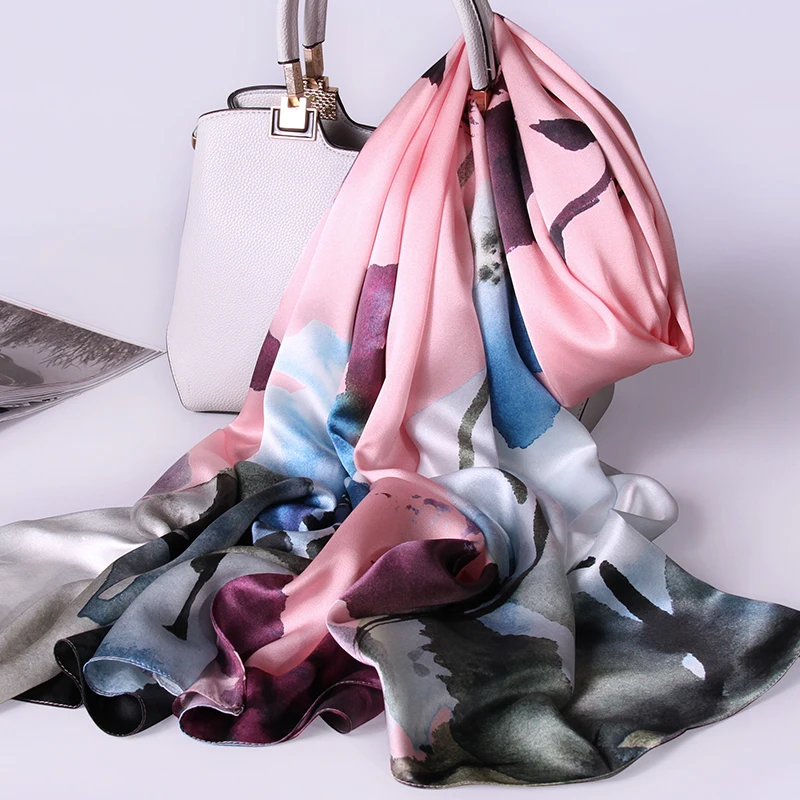 

Ladies 100% Pure Silk Scarf Luxury Brand 2019 Hangzhou Silk Shawls and Wraps for Women Double-layer Natural Real Silk Scarves