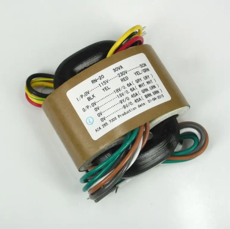 2*9 V/2*12 V/2*15 V/2*18 V R сердечник трансформатора 115-230VAC 30VA 2*15V 1A/2*18 V 0.83A с защитным выходом для питания усилитель - Цвет: 2X18V 0.6A 2X9V0.45A