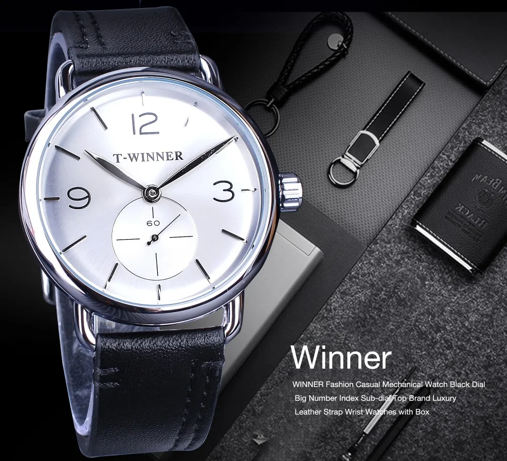 Winner модные белые механические часы Мужские механические наручные часы лучший бренд класса люкс Натуральная кожа суб циферблат дизайн