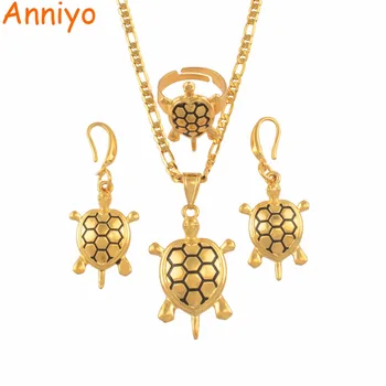 

Anniyo Micronesia Hawaii Tortoise Jewelry sets Necklaces Earrings Ring Papua New Guinea Hawaiian Turtle Jewellery Set #138906