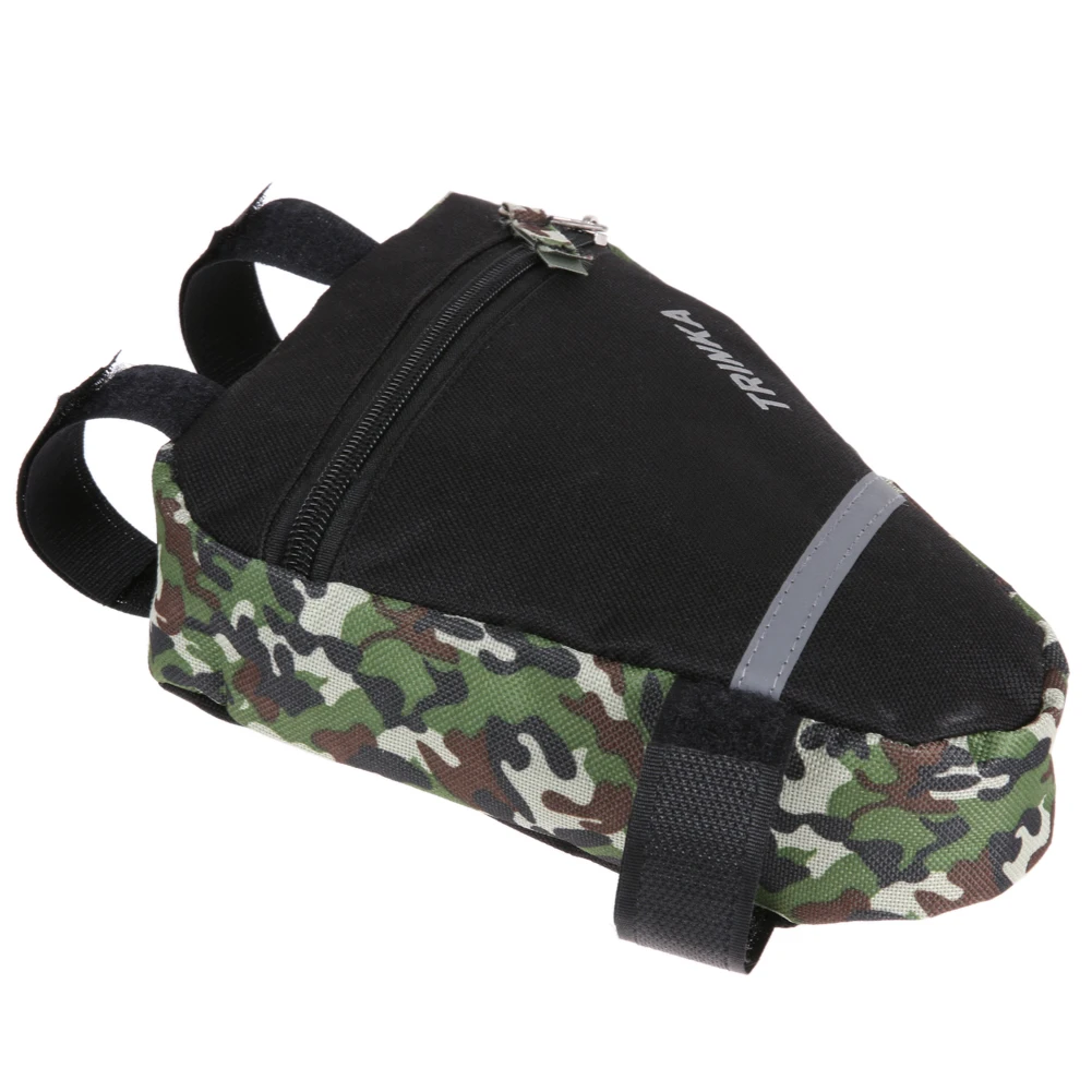 Discount Bicycle Frame Tube Bag with Reflective Strips Army Camouflage Tactical Bike Saddle Pouch Bag Triangle Cycling Keys Phone Holder 8