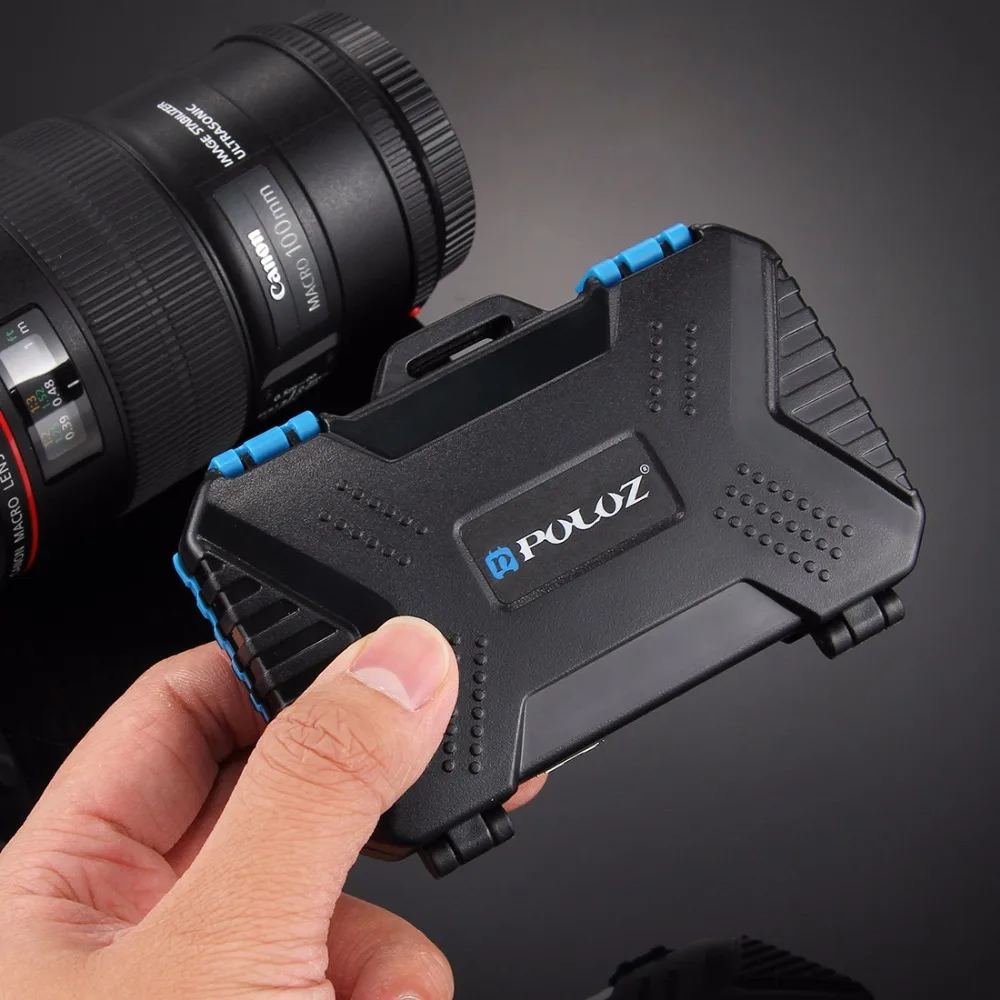 Skup Czytnik kart PULUZ + 22 w 1 wodoodporna pamięć karta SD schowek na okulary Box na 1 standardową kartę SIM + 2Micro SIM + 2Nano SIM + 7SD + 6TF + 1 PIN karty