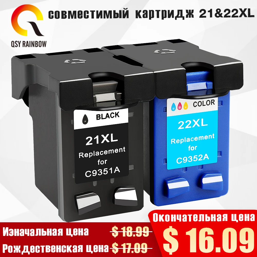 QSYRAINBOW Восстановленный чернильный картридж для HP 21 22 21xL 22XL с чернилами Deskjet F380 F2280