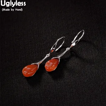 

Uglyless Genuine Solid 925 Silver Flower Earrings for Women Luxury Red Agate Magnolia Earrings Handmade Fine Jewelry Gemstones