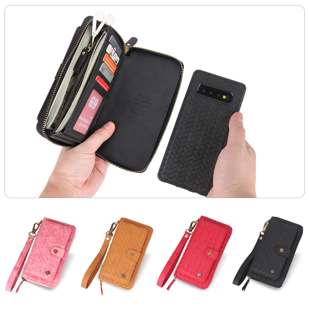 

Large Capacity Zipper Wallet Case PU Leather 360 Degree Protection Shell Magnet Back Cover for Galaxy S10 S10e S9 S8 Note9 Note8