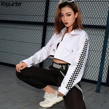 Rapwriter модная однобортная укороченная клетчатая куртка для женщин Весенняя уличная куртка-бомбер с длинным рукавом пальто с карманами
