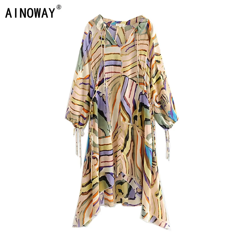 

Vintage Chic Boho dress long sleeve Floral print beach Bohemian v-neck chiffon Maxi dress Ladies Summer dress vestidos