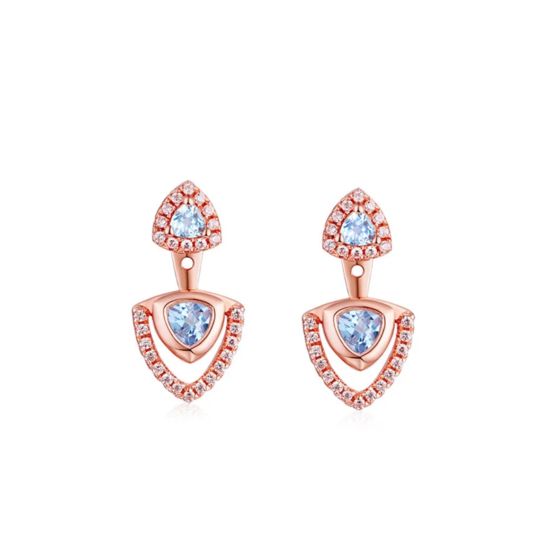 

925 Sterling Silver Natural Blue Topaz Zircon Rose Gold Stud Earrings for Women 2019 Korean Fashion Jewelry geometry