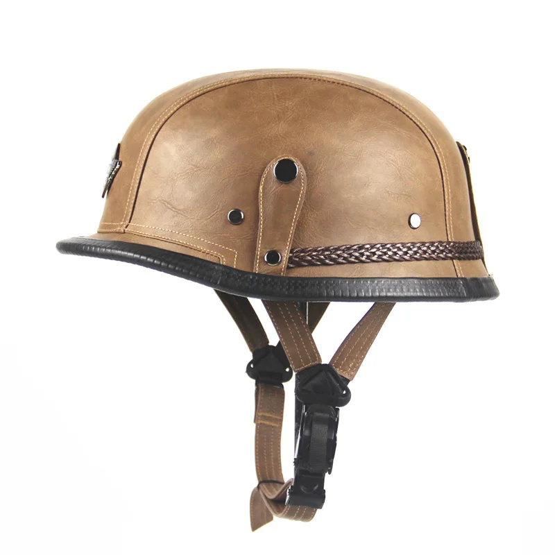 Открытый кожаный шлем Второй мировой войны с черным немецким полушлем для мотоцикла Чоппер Байкер пилот