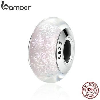 

BAMOER Genuine 925 Sterling Silver White Pattern European Murano Glass Charm Beads fit Women Bracelets & Bangles Jewelry SCZ065