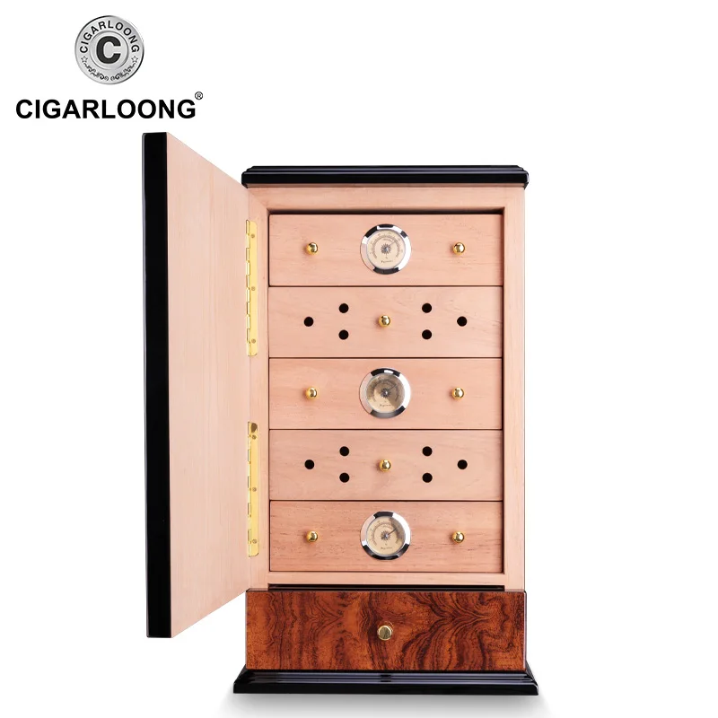 

High Gloss Cigar Humidor Cabinet Humidor Box Cedar Wooden Cigars Case Box W/ Humidifier Hygrometer For COHIBA Cigars CLA-0081-2