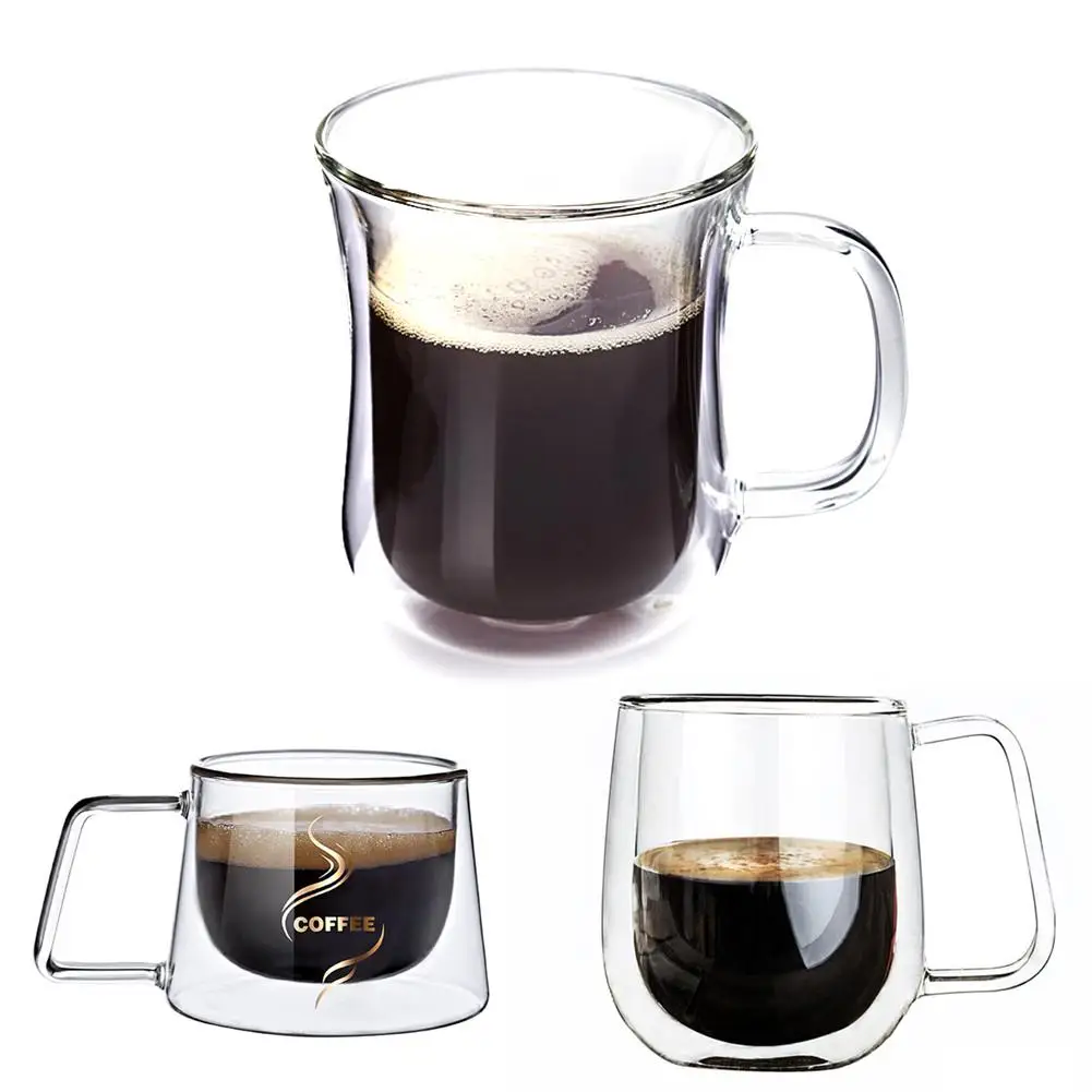 Clear Coffee Cups Thermal Insulation Double deck Glass High