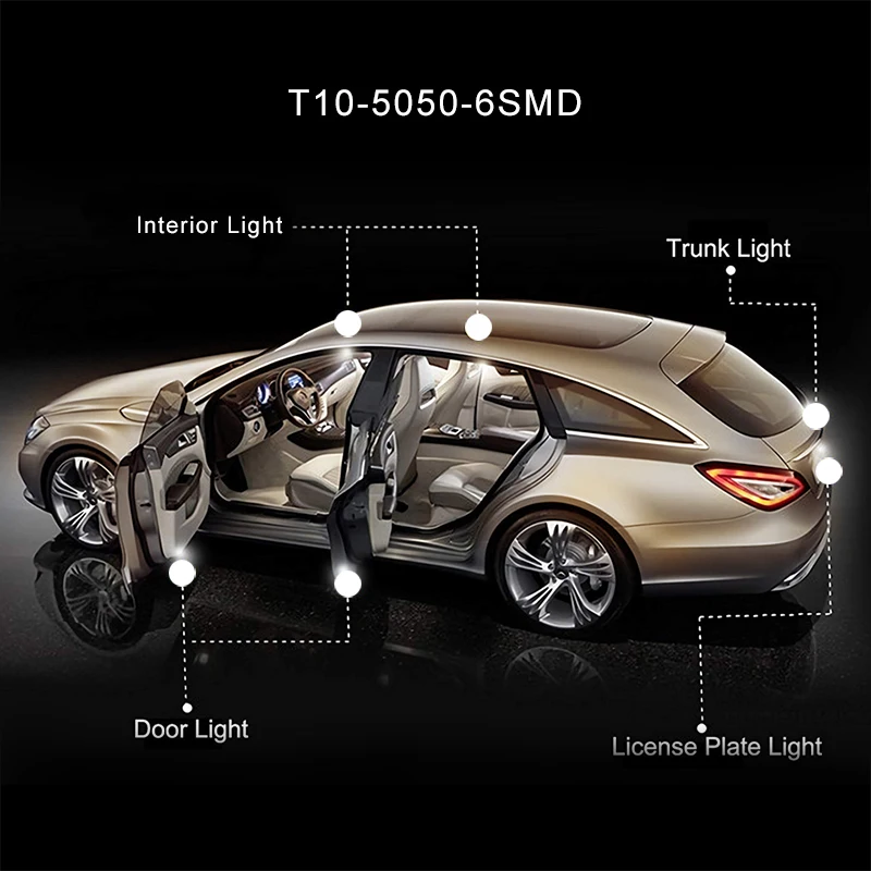 2 шт. T10 Автомобильные светодиодные лампы W5W 194 12V 5050 6 SMD белые автомобильные